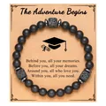 Handmade black matte beaded bracelet with square lava stones on a graduation gift card - Adventure Card (Adventure Card + Black Matte Lava Stone Bracelet)