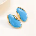 Premium irregular blue resin stud earrings with polished gold-plated finish for women - Lake Blue