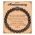 Elegant matte black volcanic stone beaded bracelet paired with an Anniversary gift card - Anniversary Card (Anniversary Card + Black Matte Lava Stone Bracelet)