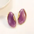 Elegant irregular purple resin stud earrings with gold metal trim niche luxury design - Purple