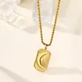 Collier vintage en acier titane doré avec pendentif rectangulaire soleil lune - Doré