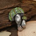Broche de champiñón vintage con diamantes de imitación verdes en madera - Verde