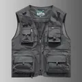 Men's multi-pocket functional utility vest in gray for outdoor fishing and work. - 6XL / Tops / Gray