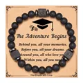 Handmade matte black beads and square lava stone bracelet with graduation gift card - Begins Card (Begins Card + Black Matte Lava Stone Bracelet)