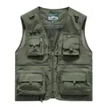 Men's dark green outdoor multi-pocket functional vest for fishing and photography - 6XL / Tops / Army Green