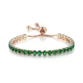 Rose gold adjustable tennis bracelet featuring sparkling 4mm round green stones - May Emerald
