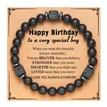 Matte black bead bracelet with lava stones and motivational gift card for boys. - Birthday Card (Birthday Card + Black Matte Lava Stone Bracelet)