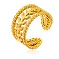 Elegant gold stainless steel leaf pattern open adjustable ring for women - Wheat Ear Beaded Texture Style (GJ002) / Adjustable Open / Gold