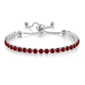Detailed view of adjustable silver tennis bracelet with 4mm round red zircons - Jan Silver Garnet Red