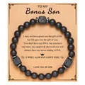 Men's matte black beaded bracelet with square lava stone on a Bonus Son gift card - Bonus Son Card (Bonus Son Card + Black Matte Lava Stone Bracelet)