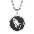 Halskettenanhänger aus Edelstahl mit kreisförmigen betenden Händen und Text - 02-Steel Color