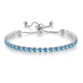 Macro view of light blue round cubic zirconia stones on silver adjustable bracelet - Mar Silver Aquamarine