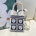 Korean style knitted phone bag featuring black and white bear patterns with strap - Silicone Phone Case #8