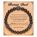 Matte black bead bracelet with square volcanic stone and Bonus Dad sentimental card. - Bonus Dad Card (Bonus Dad Card + Black Matte Lava Stone Bracelet)