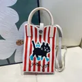 Red and white striped knit phone bag with cat pattern in Korean style and strap - Silicone Phone Case #9