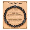 Matte black beaded bracelet with lava stone accents on a To My Boyfriend gift card - Boyfriend Card (Boyfriend Card + Black Matte Lava Stone Bracelet)