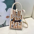 Knitted striped mini tote phone bag with Happy Dog embroidery and adjustable strap - Silicone Phone Case #10
