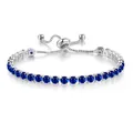 Elegant adjustable silver tennis bracelet with 4mm round blue cubic zirconia stones - Sep Silver Sapphire Blue