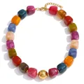 Bohemian multi-color chunky resin cube bead necklace with a gold-toned center sphere - Type A-Multicolor 2
