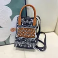 Korean style color-clashing knit phone bag with brown handles and crossbody strap. - Silicone Phone Case #11