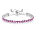 Adjustable silver-tone bracelet featuring a single row of 4mm round pink zircon stones. - Oct Silver Tourmaline Pink