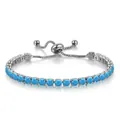 Adjustable silver tennis bracelet with 4mm round blue cubic zirconia birthstones - Silver Tone December Turquoise