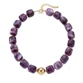 Elegant Bohemian purple marbled resin beaded necklace featuring a gold sphere accent - Type A-Purple