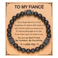Black matte beaded bracelet with lava stone accents on a sentimental fiancé gift card - Fiancé Card (Fiancé Card + Black Matte Lava Stone Bracelet)