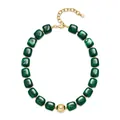 Collier bohème à grosses perles en résine marbrée verte avec sphère dorée centrale élégante - Type A-Vert Foncé