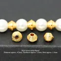 Detailed macro view of S925 sterling silver gold-plated saucer spacer bead with threaded texture - Spiral 4.2mm UFO Bead (JHF63421)