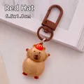 Cute Capybara resin keychain with red hat and brown clasp, 6.5x1.8cm bag charm. - Red Hat