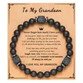 Matte black and square lava stone beaded bracelet for men with inspirational card - Grandson Card (Grandson Card + Black Matte Lava Stone Bracelet)