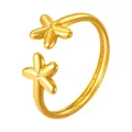 Eleganter goldener offener Ring mit doppeltem fünfblättrigem Blumendesign - 3D Fünfblättriger Blumenstil (GJ005) / Einstellbar Offen / Gold