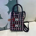 Stylish Korean knit plaid handbag with 'CHA CHA' letter pattern for women phone bag - Silicone Phone Case #18