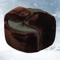 Détail d'une chapka d'hiver en peluche épaisse pour la chaleur et le ski en plein air. - Taille unique / Café/Vert Armée