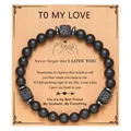 Black matte bead bracelet with square lava stones and sentimental love message card - Love Card (Love Card + Black Matte Lava Stone Bracelet)