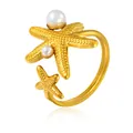 Eleganter vergoldeter Seestern-Ring verstellbar mit weißen Perlen für Damen - Seestern Perle Stil (GJ008) / Einstellbar Offen / Gold
