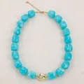 Collier bohème en perles de résine turquoise avec accents dorés et chaîne réglable - Type B-Bleu Lac