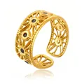Vergoldeter Edelstahlring, offenes Design mit Sonnenmuster und schwarzen Einsätzen. - Hohlsonnenmuster Schwarzer Dekorationsstil (GJ009) / Einstellbar Offen / Gold