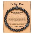 Elegant black matte lava stone beaded bracelet for men with a sentimental gift card - Man Card (Man Card + Black Matte Lava Stone Bracelet)