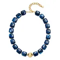 Collier élégant en perles de résine marbrée bleue avec une grosse perle dorée centrale - Type A-Bleu Profond
