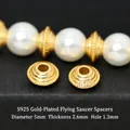 Macro view of S925 gold-plated sterling silver UFO spacer beads with threaded texture - Diameter 5mm UFO Spacer (JHF63427)