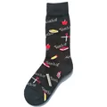 Black mid-calf cotton socks featuring teacher-themed patterns like pencils and apples - Universal Fit / Teacher Theme Black