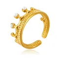 Eleganter goldener Kronen-Ring mit weißen Perlen für Damen - Gj011 - Gold