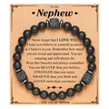 Black matte volcanic stone bead bracelet with inspirational card for nephew gift. - Nephew Card (Nephew Card + Black Matte Lava Stone Bracelet)