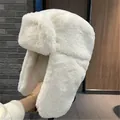 Gorro de aviador unisex de felpa blanca gruesa con protección para los oídos invierno - Talla única / Blanco