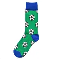 Green and blue mid-calf cotton socks with soccer ball patterns for men and women - Universal Fit / Soccer Green
