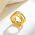 Minimalistischer offener Goldring aus Edelstahl mit Linien und Herz-Motiv - Gj013 - Gold