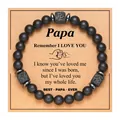 Handmade men's matte black lava stone beaded bracelet with Best Papa Ever gift card - Papa Card (Papa Card + Black Matte Lava Stone Bracelet)