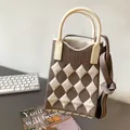 Modern brown and cream argyle knitted mini tote bag with stylish top handles and strap - Silicone Phone Case #24